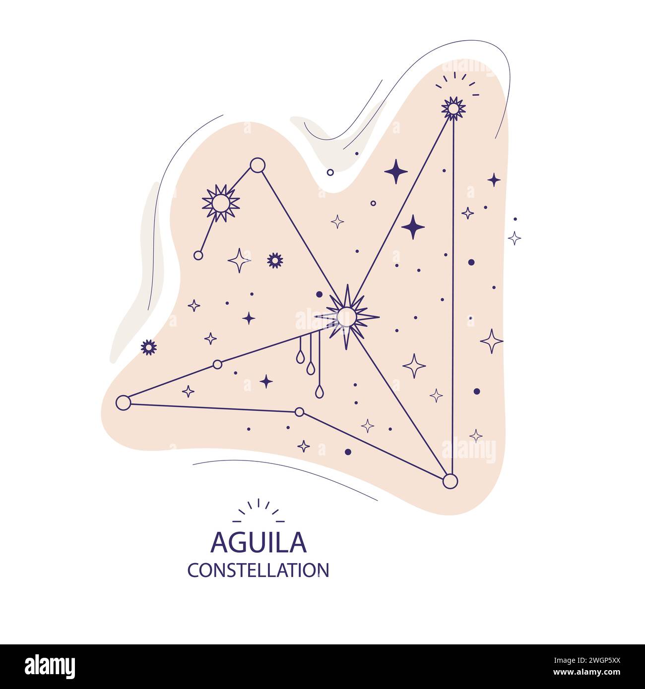 Aguila ou Aigle constellation d'étoiles sur fond blanc. Design boho ésotérique mystique pour la conception de tissu, tarot, astrologie, papier d'emballage. Vecto Illustration de Vecteur