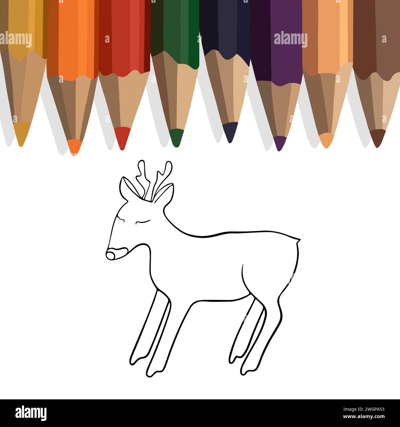 Illustration isolée de vecteur de livre de coloriage avec des cerfs. Une simple page à colorier avec un animal. Illustration de Vecteur