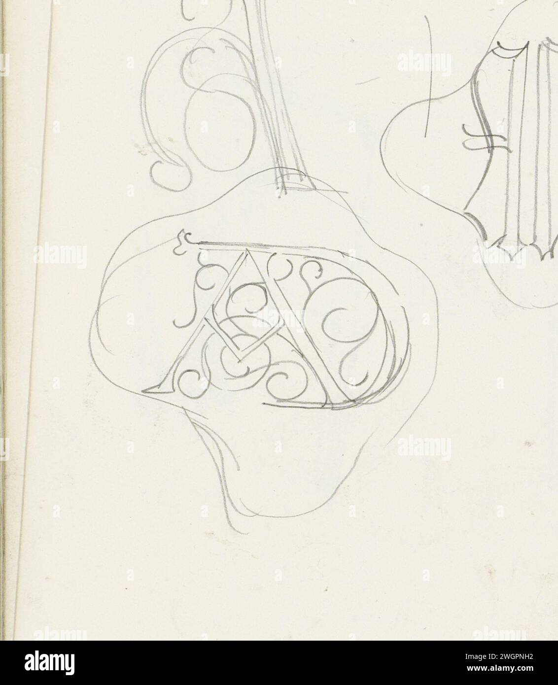 Dessins pour les lettres 'A' et 'd', c. 1900 feuille 7 verso d'un carnet de croquis avec 15 feuilles. papier. crayon lettres fantaisie Banque D'Images