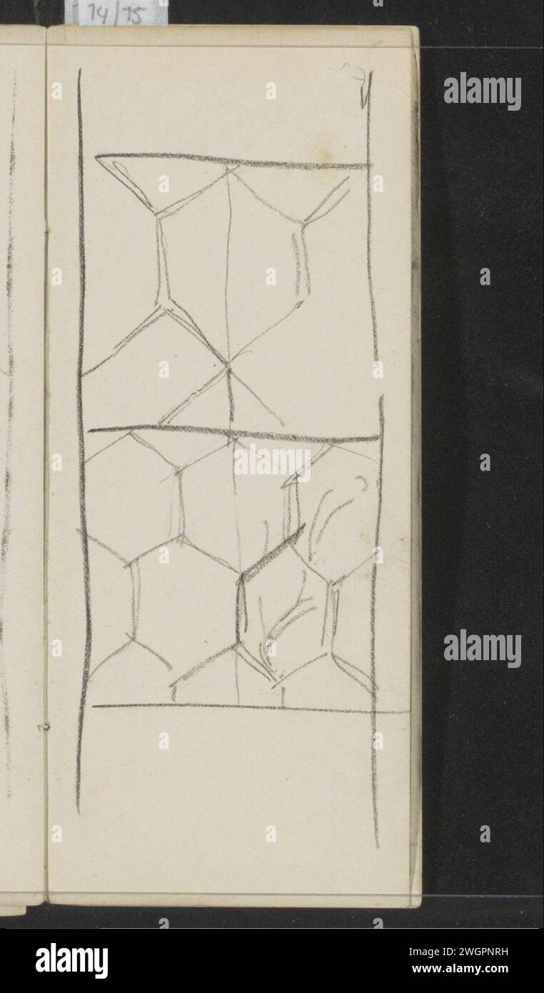 Conception d'une fenêtre avec motif nid d'abeilles, 1876 - 1924 page 13 recto d'un carnet de croquis avec 24 feuilles. papier. fenêtre à craie Banque D'Images