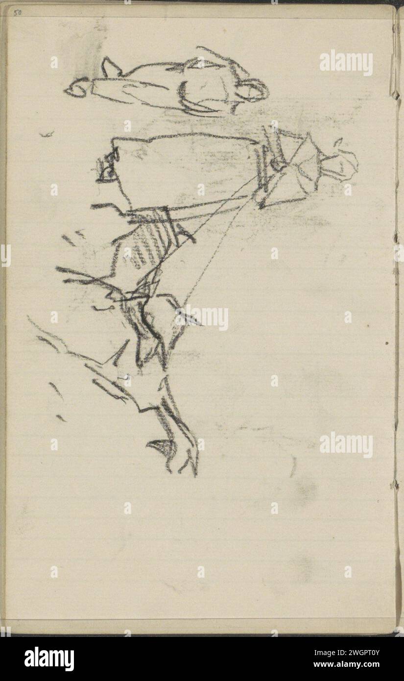 Femme courante avec deux chèvres, 1881 - c. 1885 la femme porte une casquette de fermier et a les chèvres sur une corde. Un enfant marche à côté d'elle. Page 50 d'un carnet de croquis avec 26 feuilles. craie femme adulte. garçon (enfant entre tout-petit et jeune). marcher. chèvre Banque D'Images