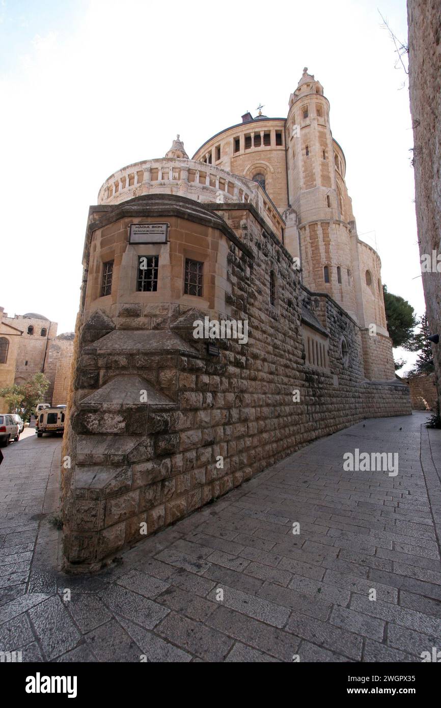 Église de la Dormition, église de Sainte-Marie-Sion debout dans le lieu cru où la Vierge Marie est morte, Mont Sion, Jérusalem, Israël Banque D'Images