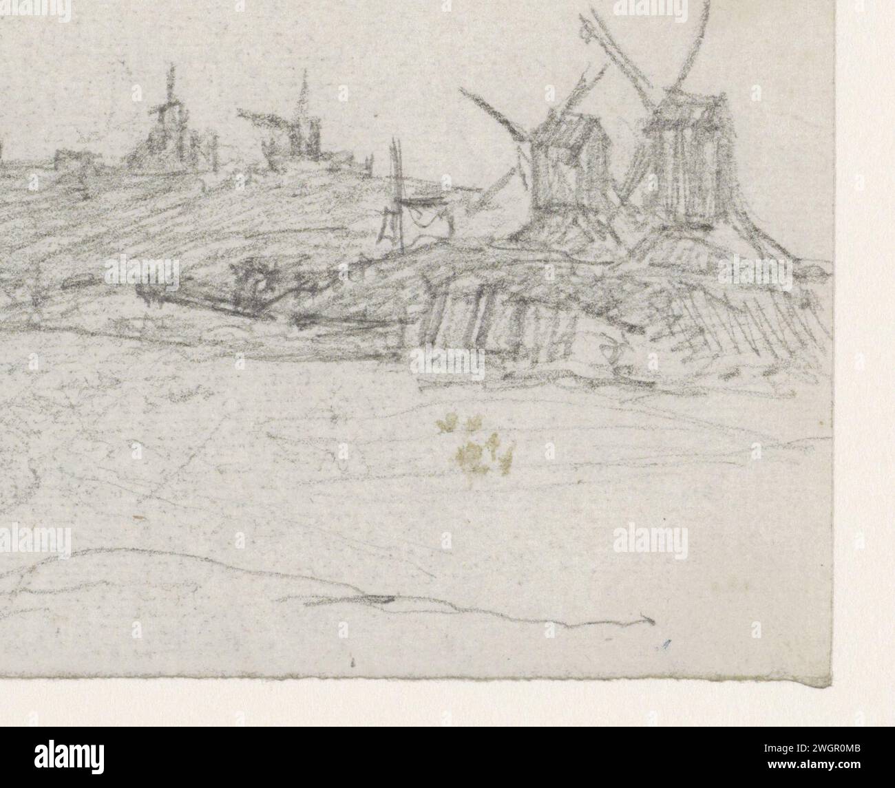 Vue de la Butte : de Molens, Georges Michel, 1773 - 1843 papier à dessin. Moulin à vent de crayon dans le paysage Butte Montmartre Banque D'Images