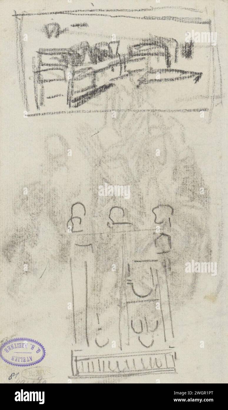 Cabinet, 1873 - 1886 dessin en outre, peut-être une étude de chevaux et de voitures. Papier Loosduinen (possible). placard à craie. véhicule à quatre roues, tiré par des animaux, par exemple : cabine, voiture, autocar Banque D'Images