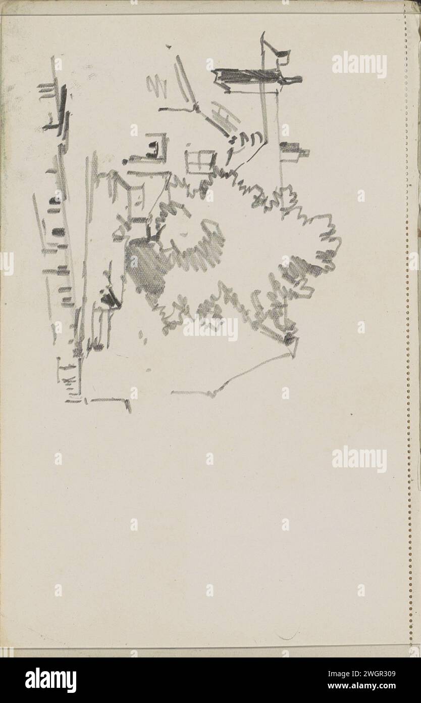 Arbre entre les maisons, 1890 - 1946 feuille 60 verso d'un carnet de croquis avec 61 feuilles. papier. boitier de crayon Banque D'Images