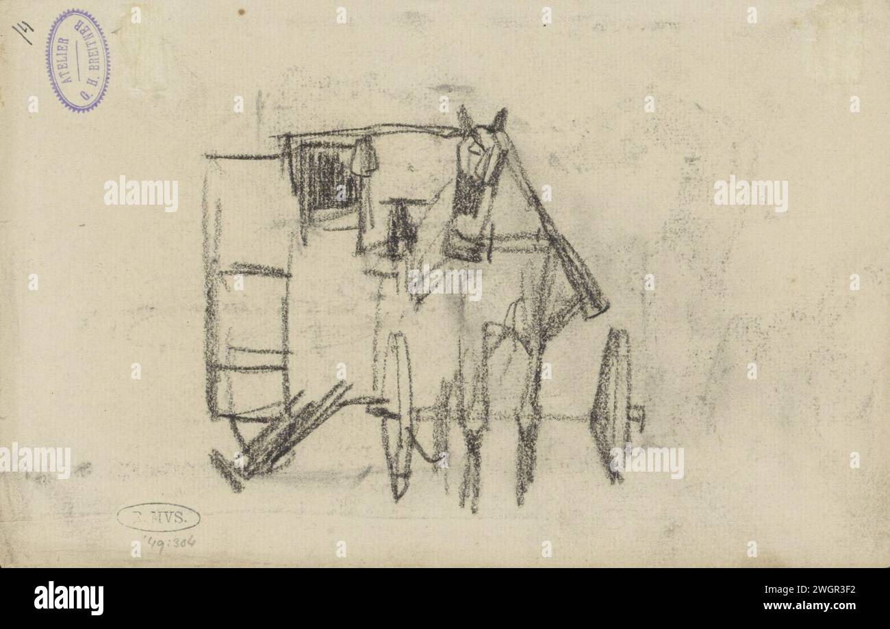 Horse-and-car, 1885 dessinant le papier de la Haye (peut-être). véhicule à quatre roues à craie tiré par un animal Banque D'Images