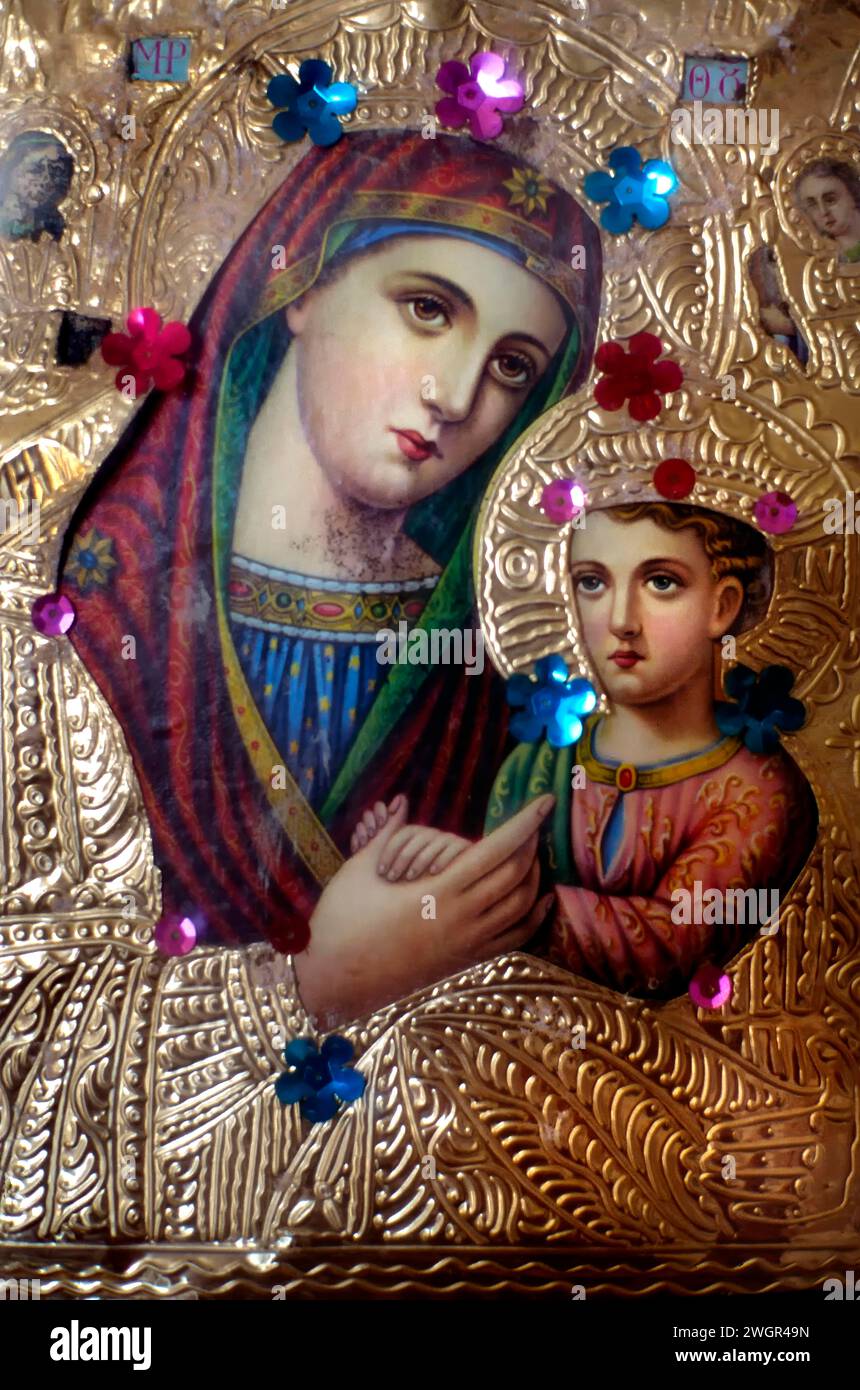 Icône de Madone, Cyclades, Grèce, Europe, 1990 Banque D'Images