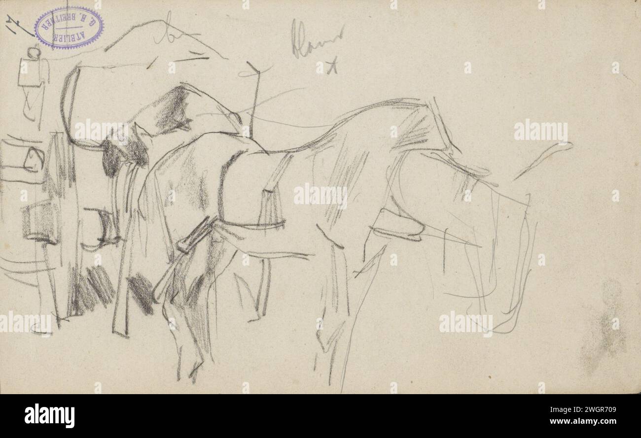 Chevaux pour une voiture, 1888 dessin Amsterdam papier. cheval de craie. véhicule à quatre roues, tiré par des animaux, par exemple : cabine, voiture, autocar Banque D'Images