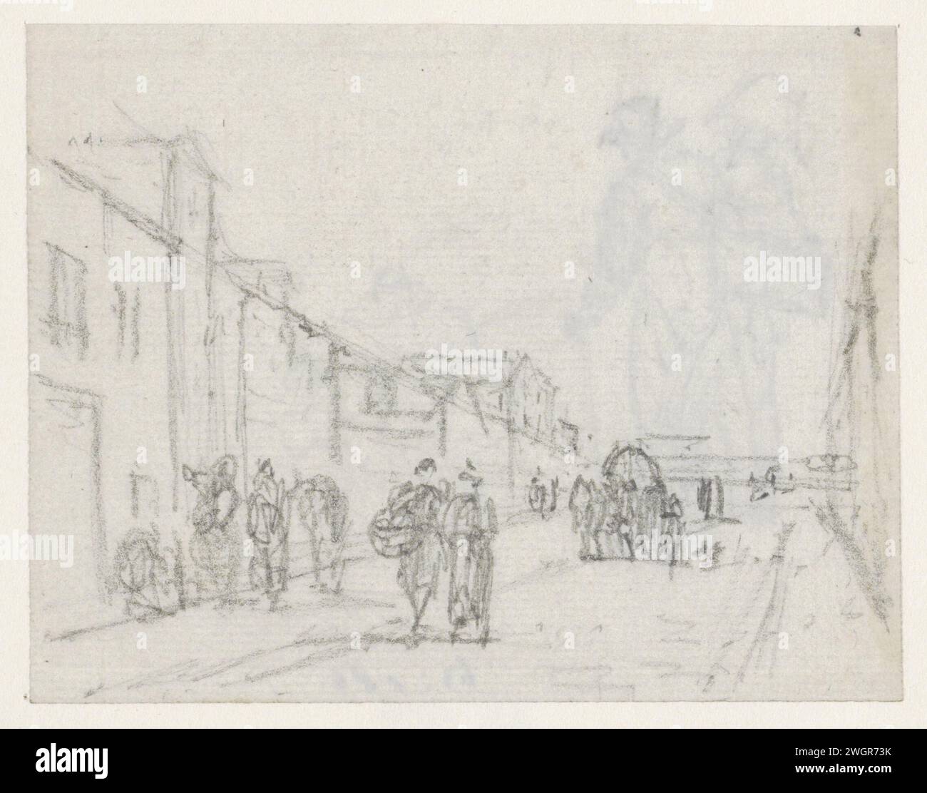 Visage dans une rue avec des piétons et une voiture, Georges Michel, 1773 - 1843 papier à dessin. crayon voie publique (+ ville(-scape) avec chiffres, personnel) Banque D'Images