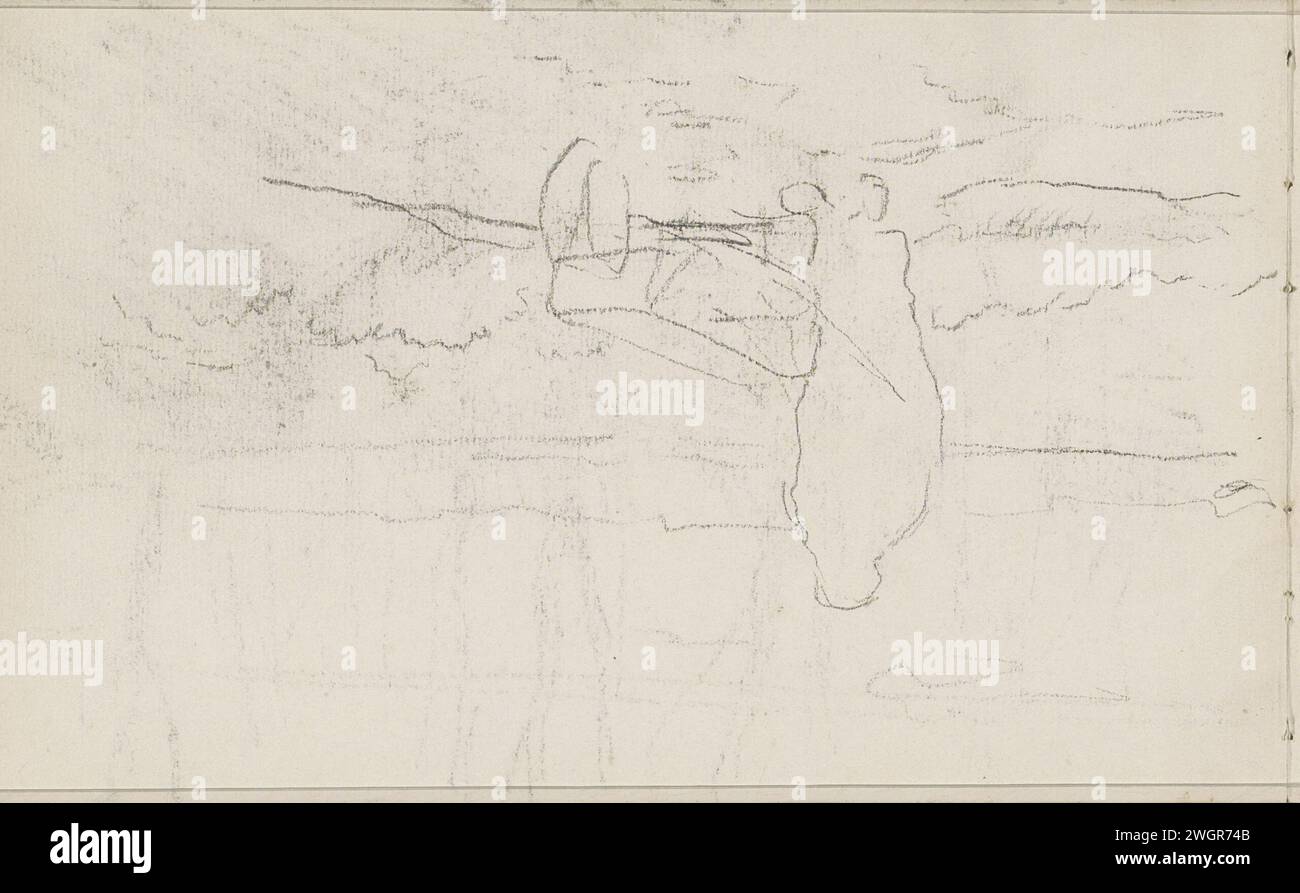 Homme marchant derrière une brouette, 1848 - 1888 page 40 verso d'un carnet de croquis avec 41 feuilles. papier. paysages de craie (+ paysage avec figures, personnel). brouette Banque D'Images