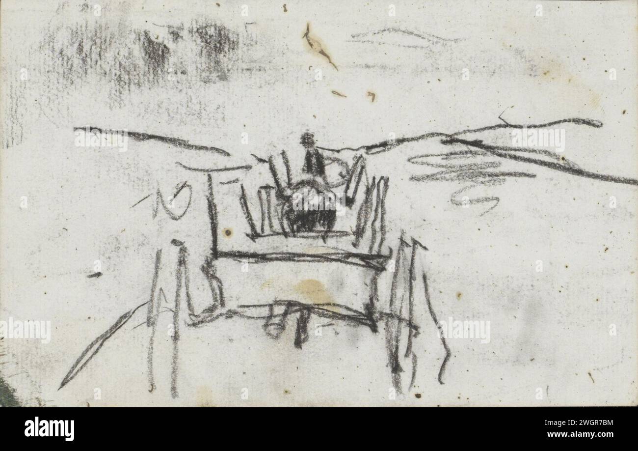 Paysage avec cheval et voiture, 1906 dessin Elspeet (éventuellement) papier. paysages de craie dans la zone tempérée. véhicule à quatre roues, tiré par des animaux, par exemple : cabine, voiture, autocar Banque D'Images