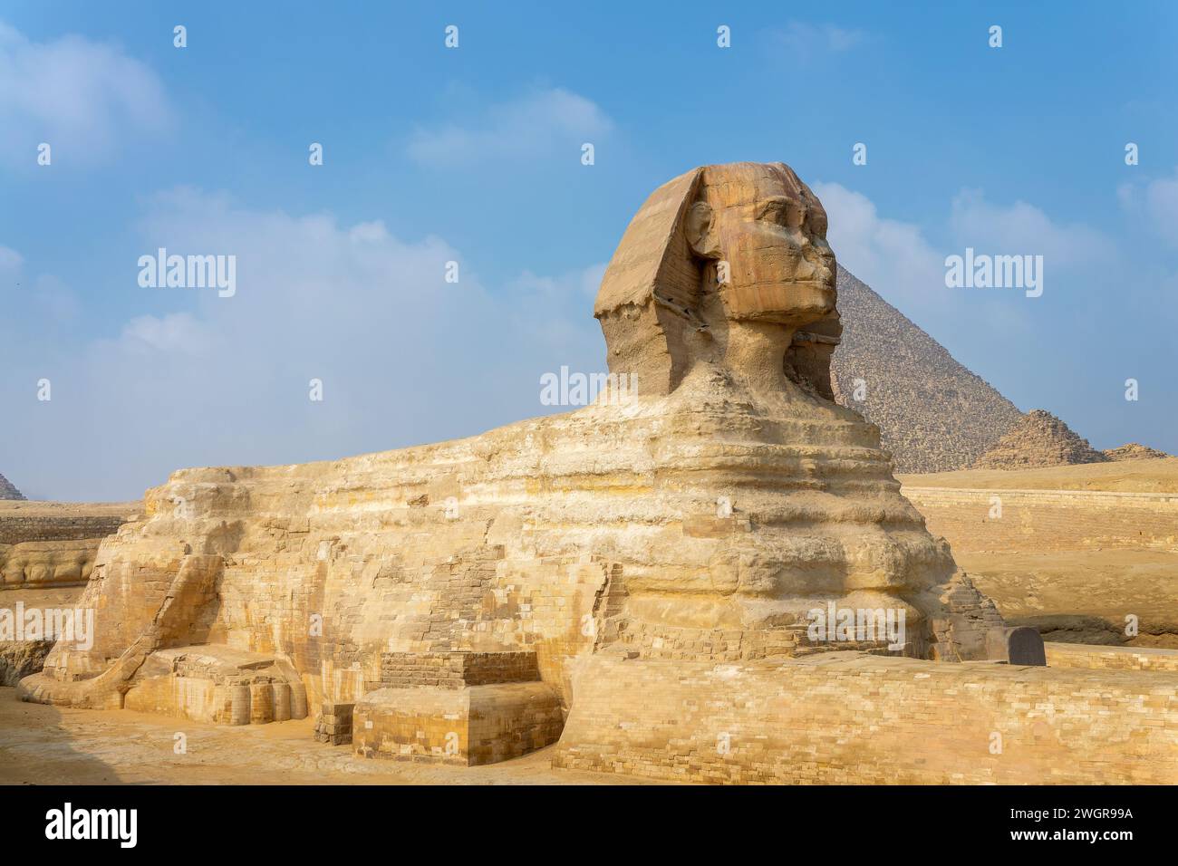 Vue latérale du Grand Sphinx de Gizeh, le Caire, Egypte Banque D'Images