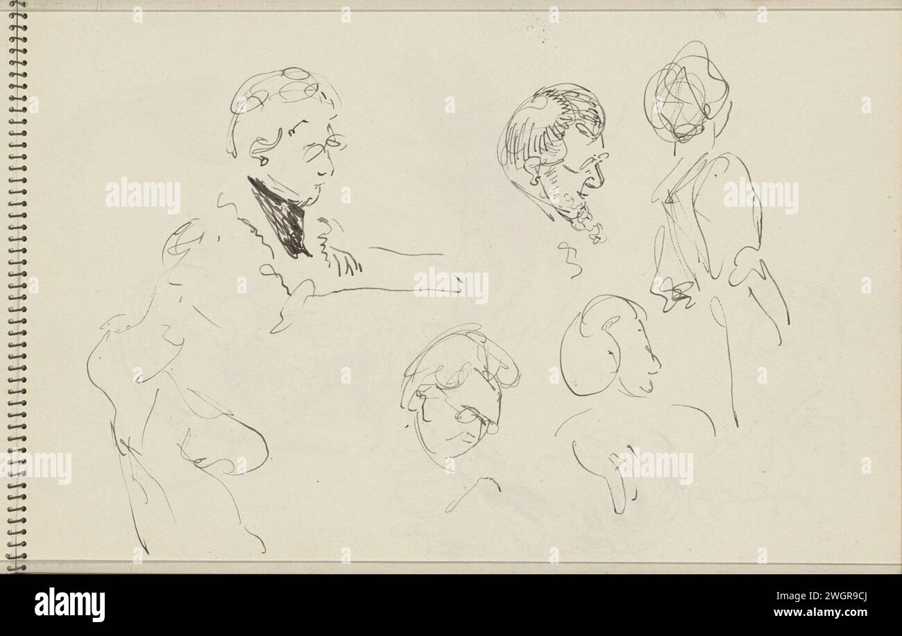Têtes de portrait de Joanna Lion cachet-cordes, c. 1935 - c. 1940 page 17 recto d'un carnet de croquis avec 25 feuilles. papier. Tête de stylo à encre (humain) (+ femelle (être humain) (ne pas utiliser lorsque -AA- est prescrit)) Banque D'Images