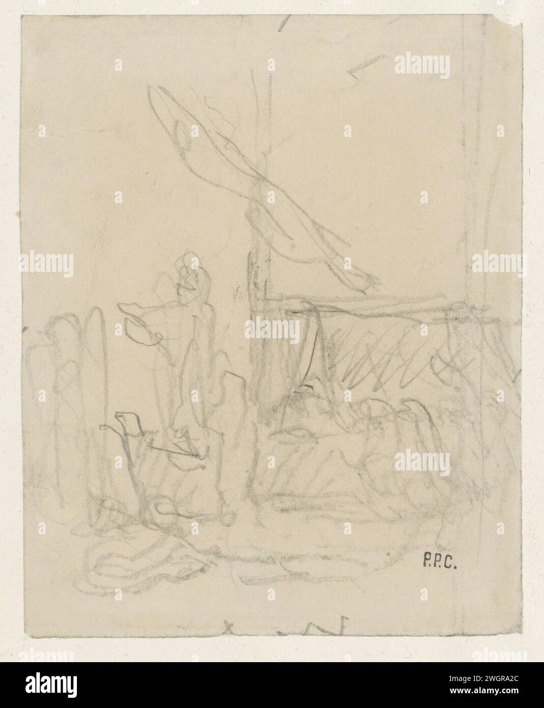 De Weapon visse, Pierre Cécile Puvis de Chavannes, 1876 - 1881 papier à dessin. pêche commerciale à la craie. voilier, voilier Banque D'Images
