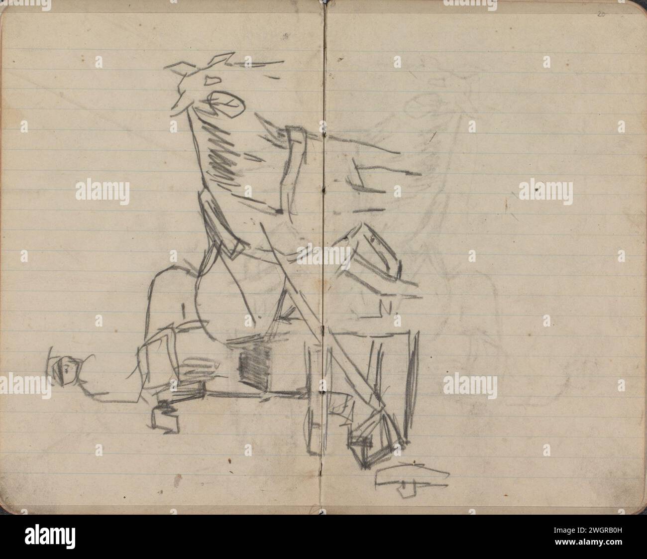 Cheval et voiture sur Muntplein à Amsterdam, George Hendrik Breitner, c. 1890 - c. 1900 page 19 et page 20 d'un carnet de croquis avec 33 feuilles. Amsterdam craie véhicule à quatre roues, tiré par des animaux, p.ex. : cabine, voiture, autocar. homme adulte. Cheval Mintplein Banque D'Images