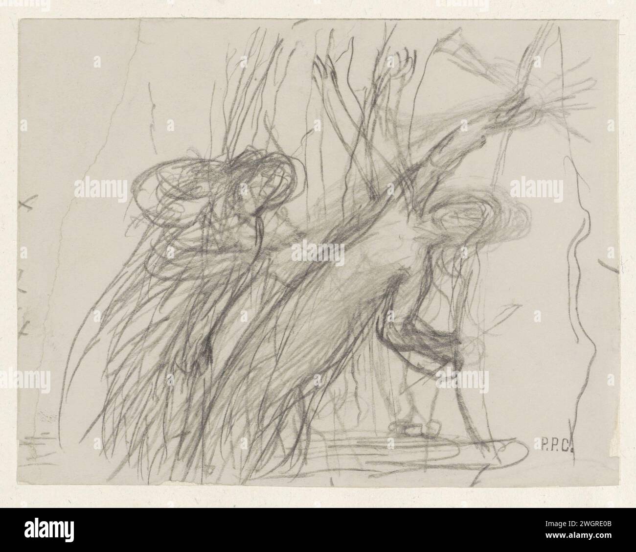 Croquis de deux figures féminines, dont l'une est des raisons à bras levés, Pierre Cécile Puvis de Chavannes, 1834 - 1898 papier à dessin. Chute de craie - AA - figure humaine féminine (+ deux personnes) Banque D'Images