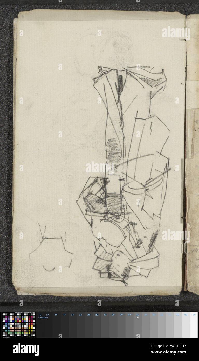 Acteur japonais dans un Kimono, George Hendrik Breitner, c. 1884 - c. 1886 homme en costume féminin. Il a couvert la serrure mâle sur son front. Page 5 d'un carnet de croquis avec 29 feuilles. Le journal de la Haye. imitation féminine de craie par l'acteur Banque D'Images