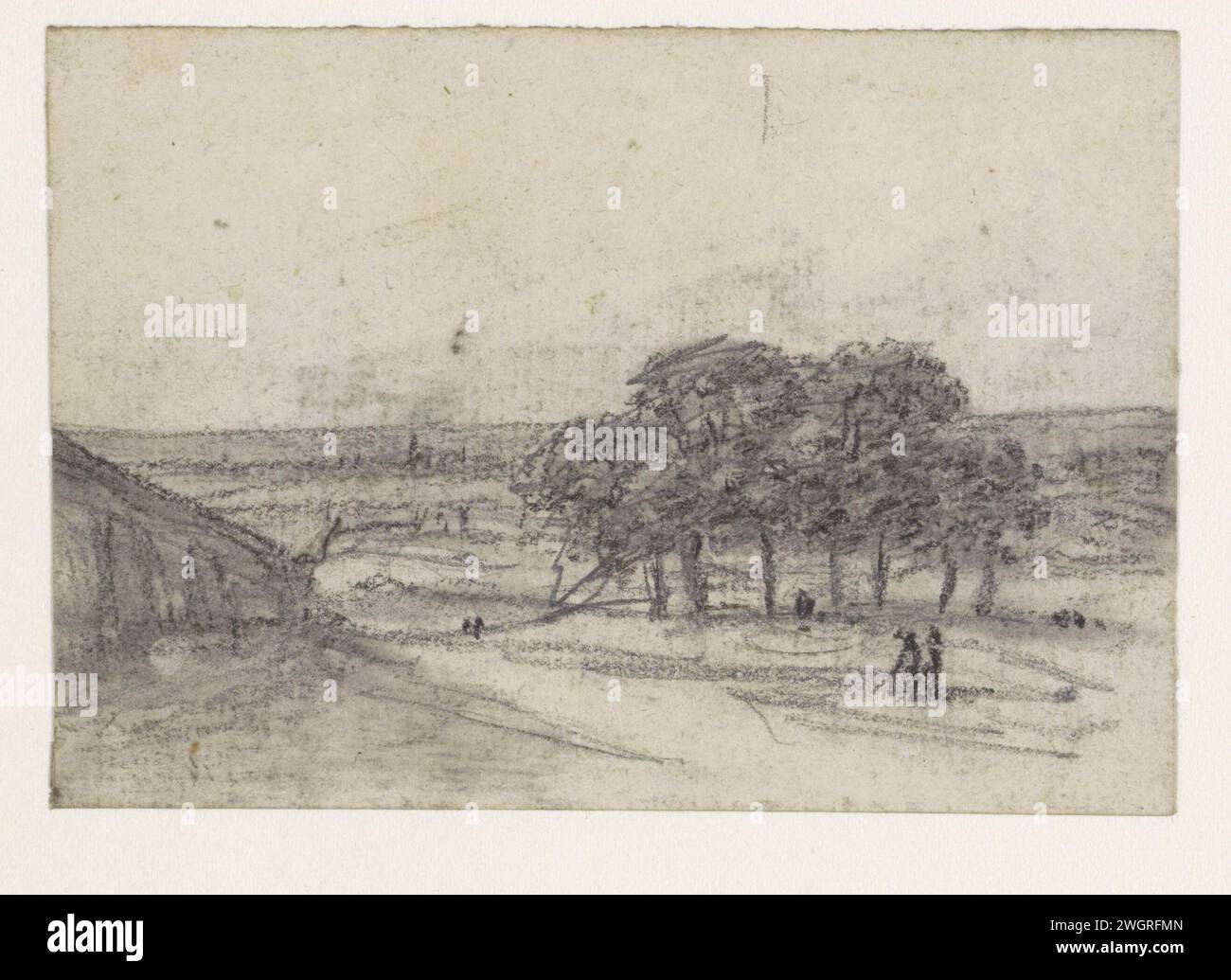 Face de la butte ; arbres à droite, Georges Michel, 1773 - 1843 papier à dessin. Craie banlieue de la ville (+ ville (-scape) avec chiffres, personnel) Butte Montmartre Banque D'Images