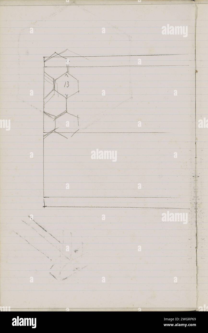 Conception avec motif nid d'abeilles, c. 1901 page 2 verso d'un carnet de croquis avec 79 feuilles. crayon Banque D'Images