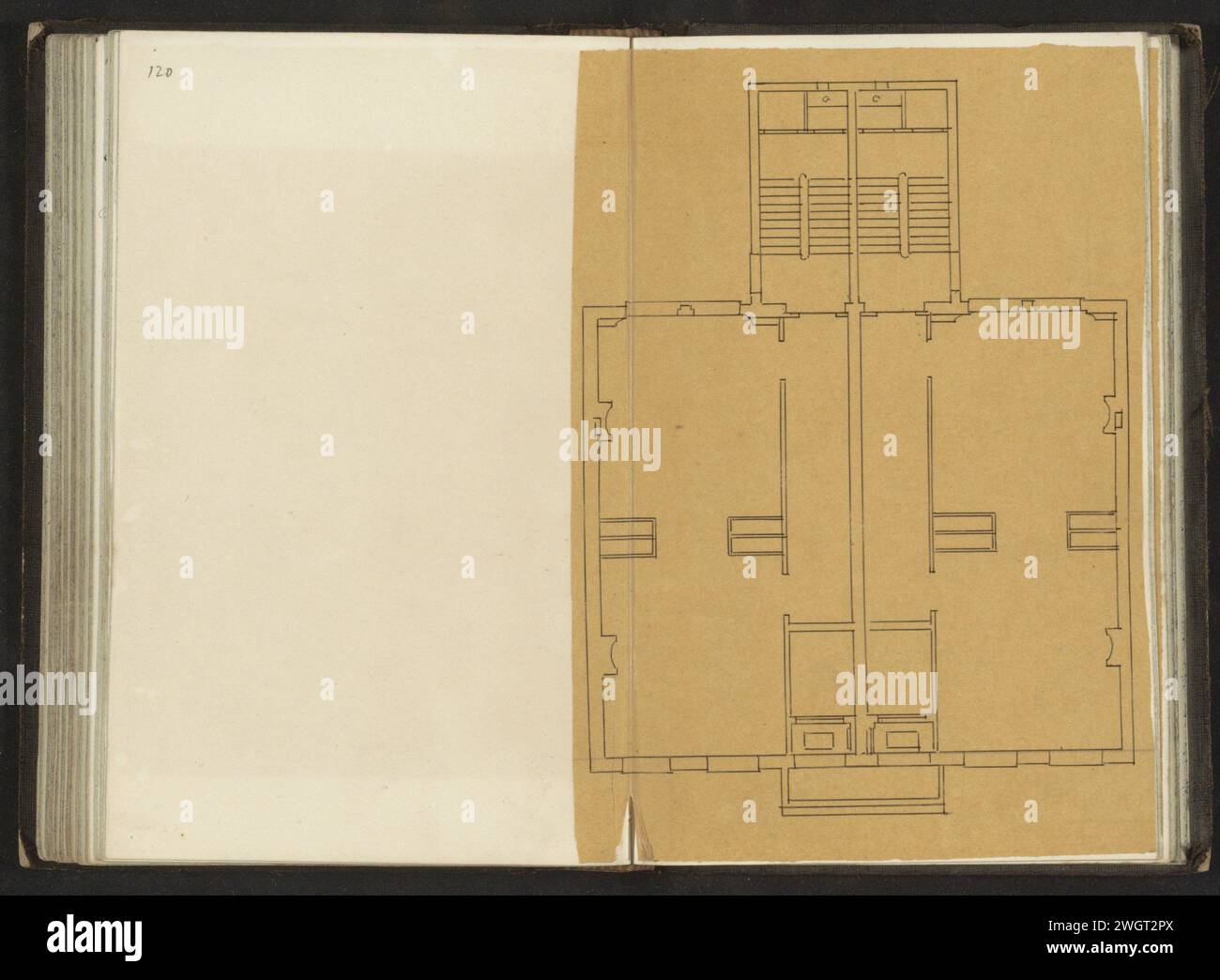 Plan d'étage d'un étage, c. 1864 page 120 et 121 tiré d'un carnet de croquis de 164 pages. papier. papier calque. crayon. plan de plume d'encre  architecture Banque D'Images