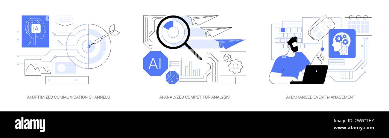 Technologie AI dans les illustrations vectorielles de concept abstrait PR. Illustration de Vecteur