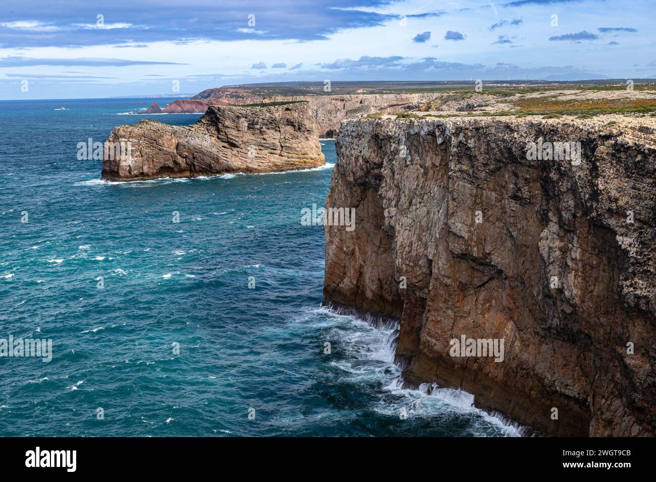 Vue panoramique depuis les Sagres, Cabo Sao Vincente Algarve Portugal Sagres, Portugal Banque D'Images