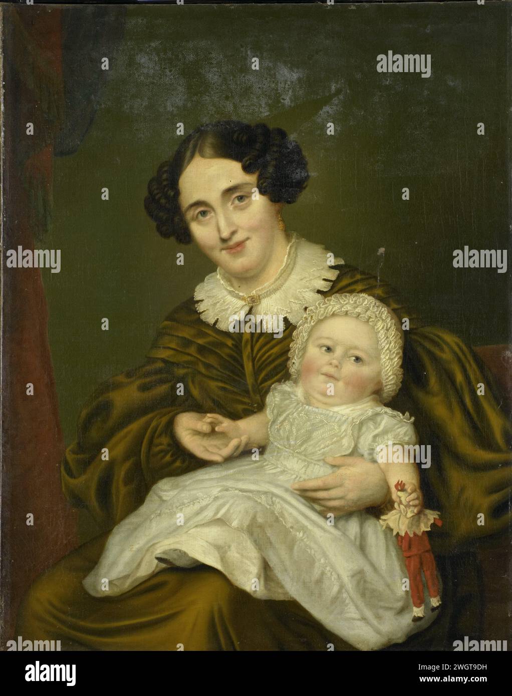 Portrait double d'une femme, probablement Johanna Gesiena van Demmeltraadt (1804-1878), épouse de Jan Hendrik Carp (1788-1845) et de son fils Clemens Johan (1834-1889) ou fille Anna Johanna (1842-1901), Louis Moritz, 1835 - 1843 peinture portrait double d'une femme avec un enfant. Il s'agit probablement de Johanna Gesiena van Demmeltraadt (1804-1878), épouse de Jan Hendrik Carp (1788-1845) et de son fils Clemens Johan (1834-1889) ou de sa fille Anna Johanna (1842-1901). La mère assise sur ses genoux avec son enfant ; l'enfant tient une poupée dans sa main. toile. Peinture à l'huile (peinture) personnes historiques - BB - femme. mère et Banque D'Images