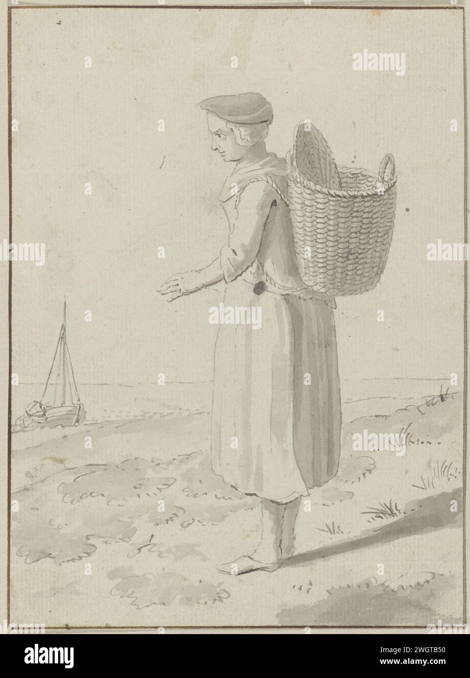 Voiture à quatre roues pour laquelle deux chevaux sont tendus, Anonyme, 1700 - 1799 dessin papier néerlandais. craie Banque D'Images