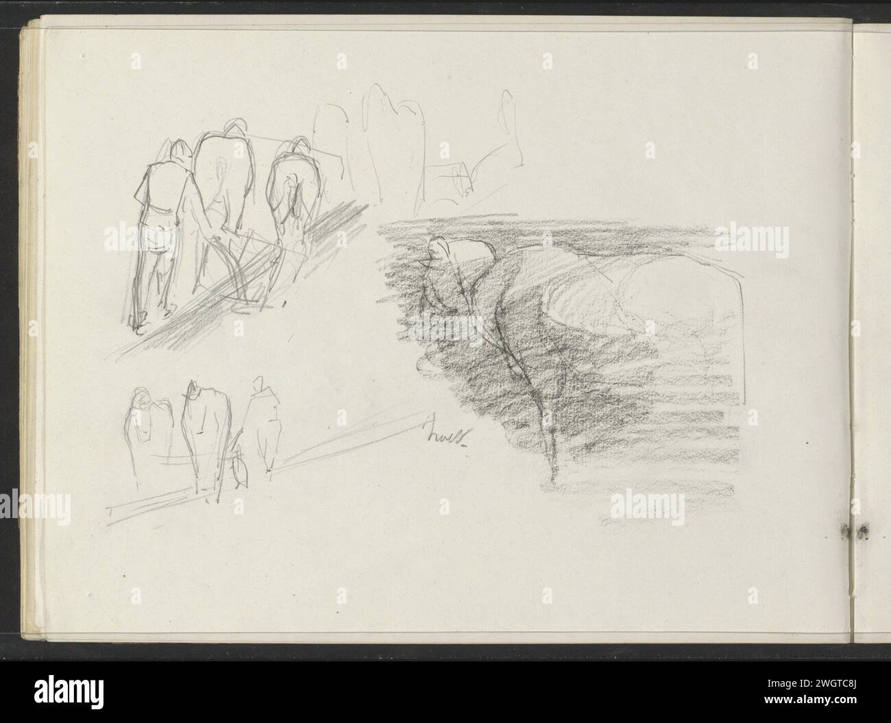 Feuille d'étude avec des moutons et un agriculteur, c. 1904 - c. 1912 feuille 24 verso d'un carnet de croquis avec 27 magazines. Papier Exloo. crayon. mouton craie. Agriculteurs Exloo Banque D'Images