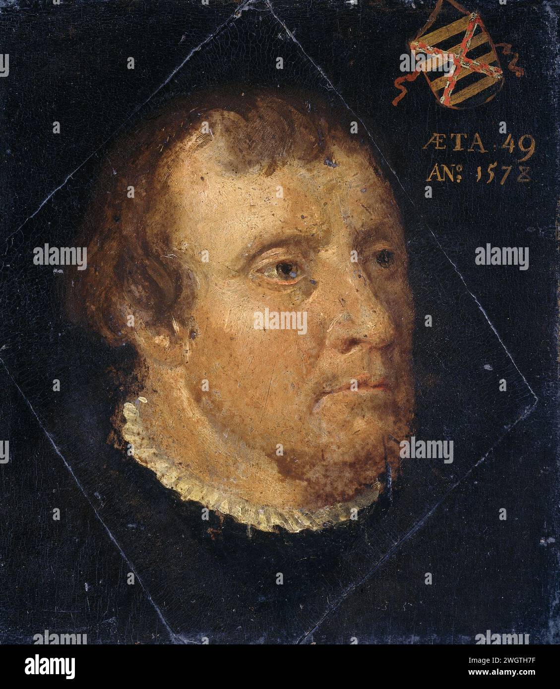 Portrait de Willem Ploos van Amstel, Bailli ou Loosdrecht, Anonyme, 1578 peinture Portrait de Willem Ploos van Amstel (1529-1603), Schout van Loosdrecht. Tête, à droite, en haut à droite l'écusson de la famille. Toile du nord des pays-Bas. panneau. peinture à l'huile (peinture) personnes historiques Banque D'Images