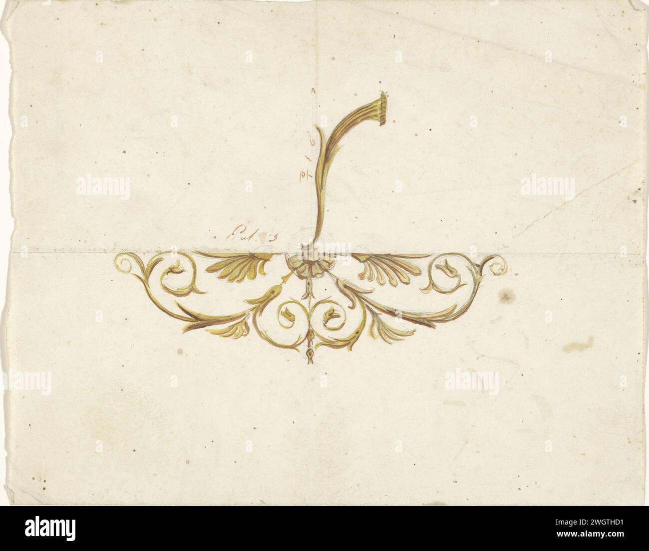 Conception de la plaque arrière d'un bras mural, c. 1800 - c. 1820 conception de la plaque arrière (moitié droite) et du bras d'un bras mural. Journal de Rome. applique de stylo graphite (minéral), applique murale Banque D'Images