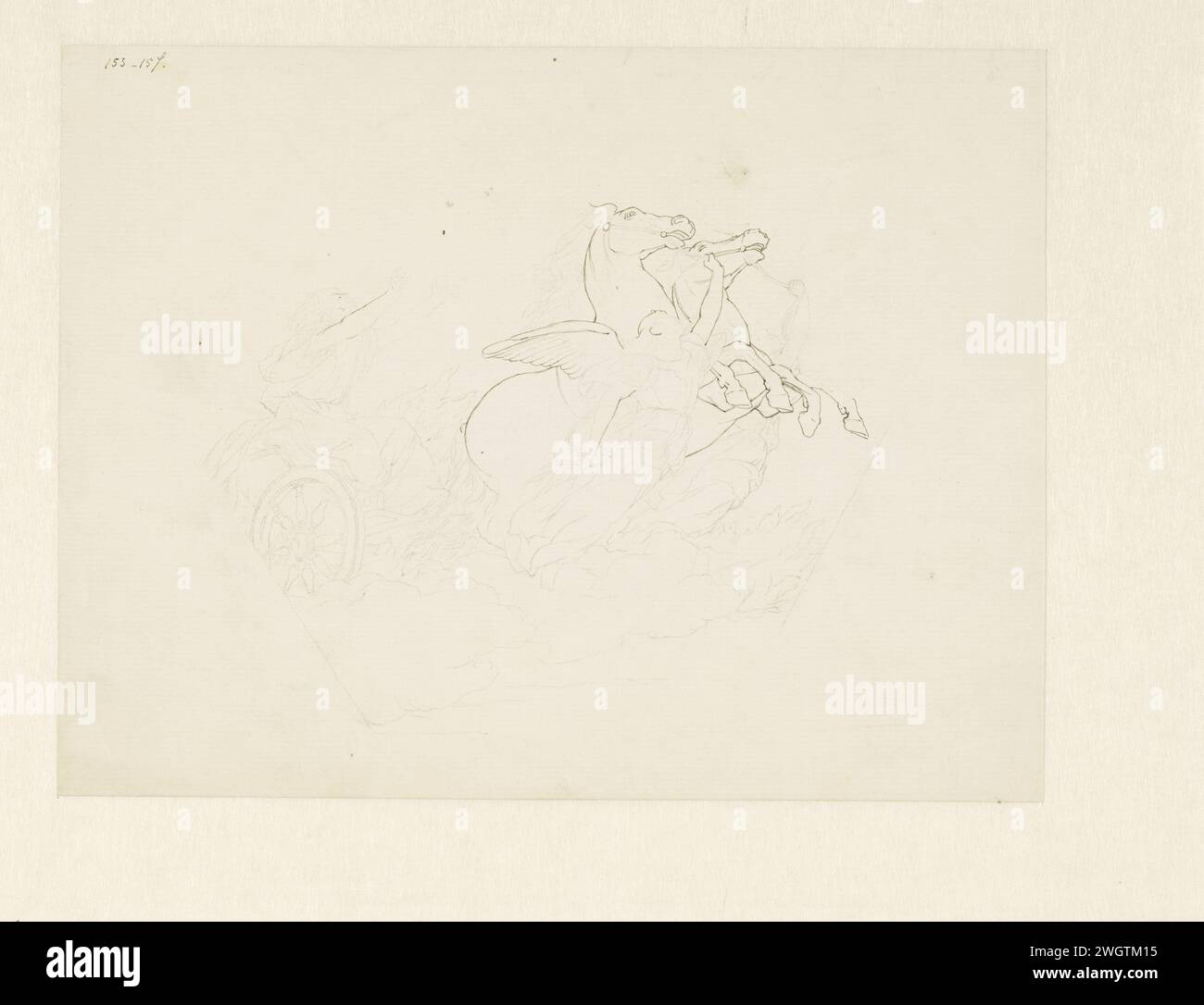 Deux anges nourrissent une voiture dans les airs, Jan Veth, 1874 - 1925 papier à dessin. encre. crayon Banque D'Images