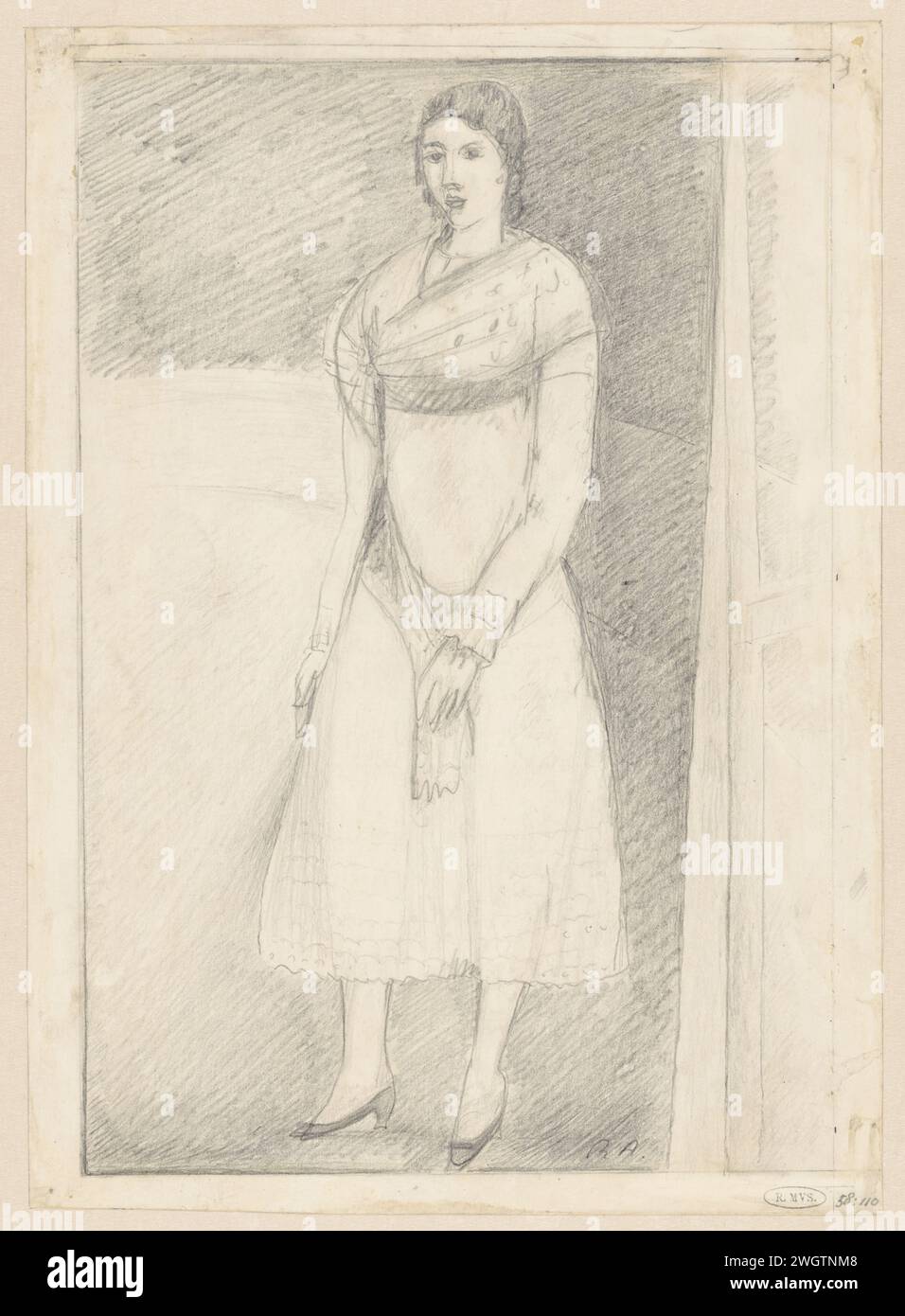 Étude pour un portrait d'une jeune fille, René Victor Auberjonois, 1882 - 1957 dessin étude pour un portrait, dos, d'une jeune fille, en pose goyeske ; à droite une porte vitrée. papier. Figurine debout crayon - AA - figure humaine féminine Banque D'Images