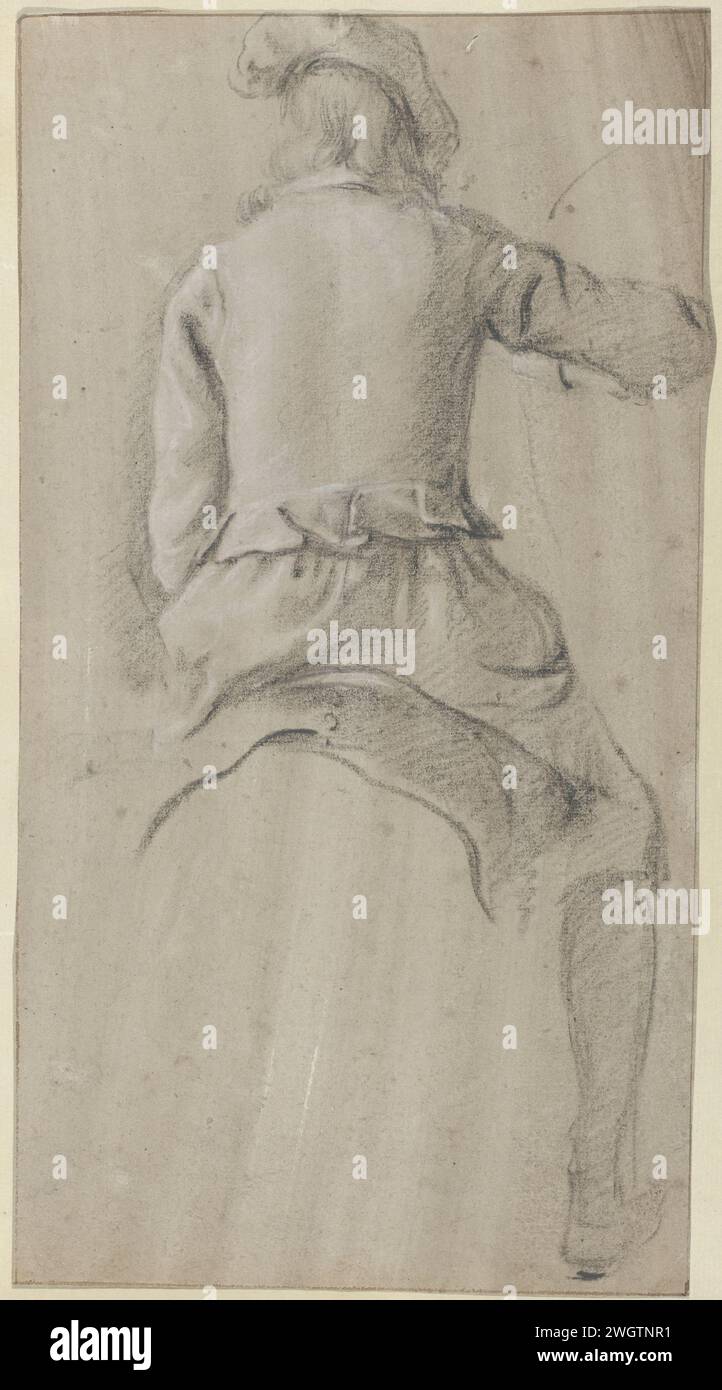 Homme sur une selle sur le dos, anonyme, c. 1600 - c. 1699 dessin pays-Bas papier préparé. craie Banque D'Images