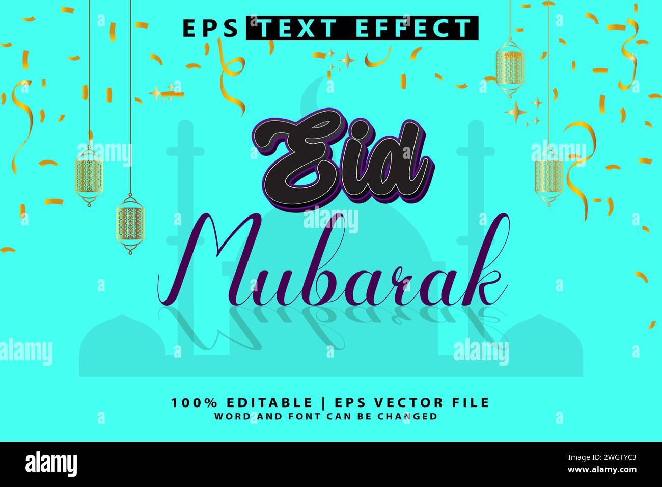 Effet de texte modifiable Eid mubarak Illustration de Vecteur