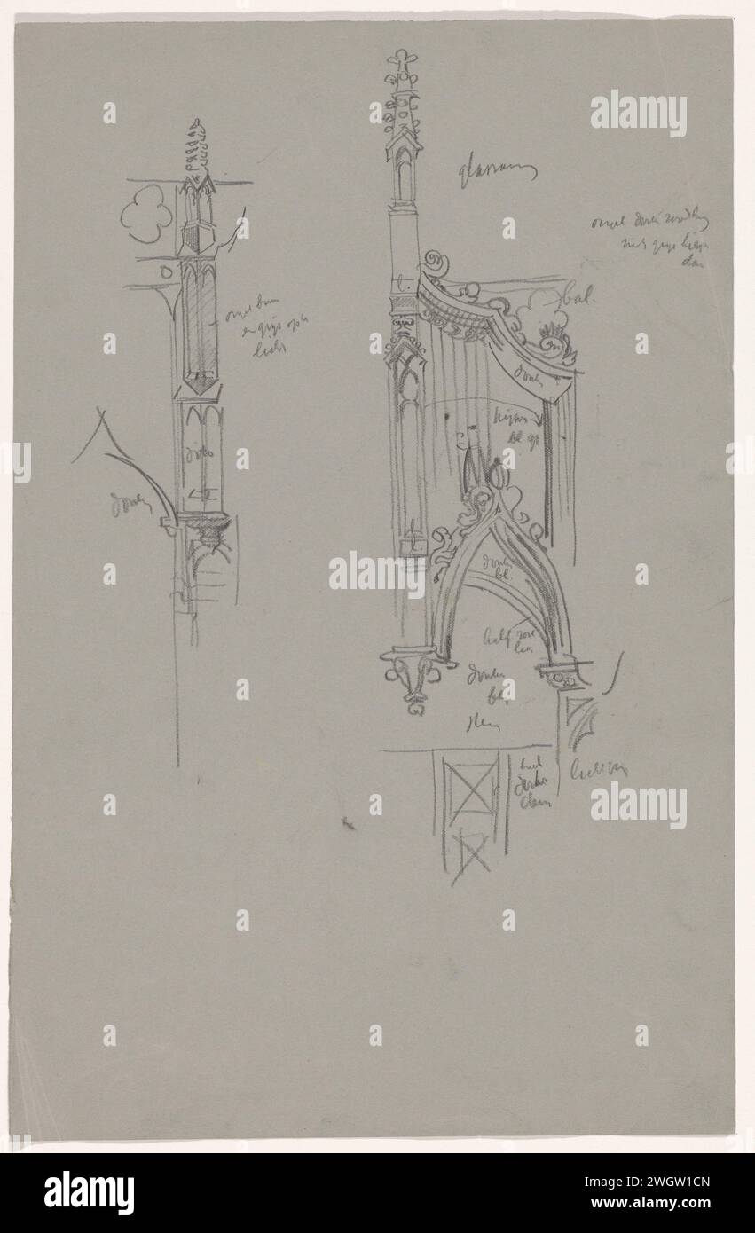 Zijportaal, 1880 - 1911 dessin papier néerlandais. église à crayons (extérieur) Banque D'Images