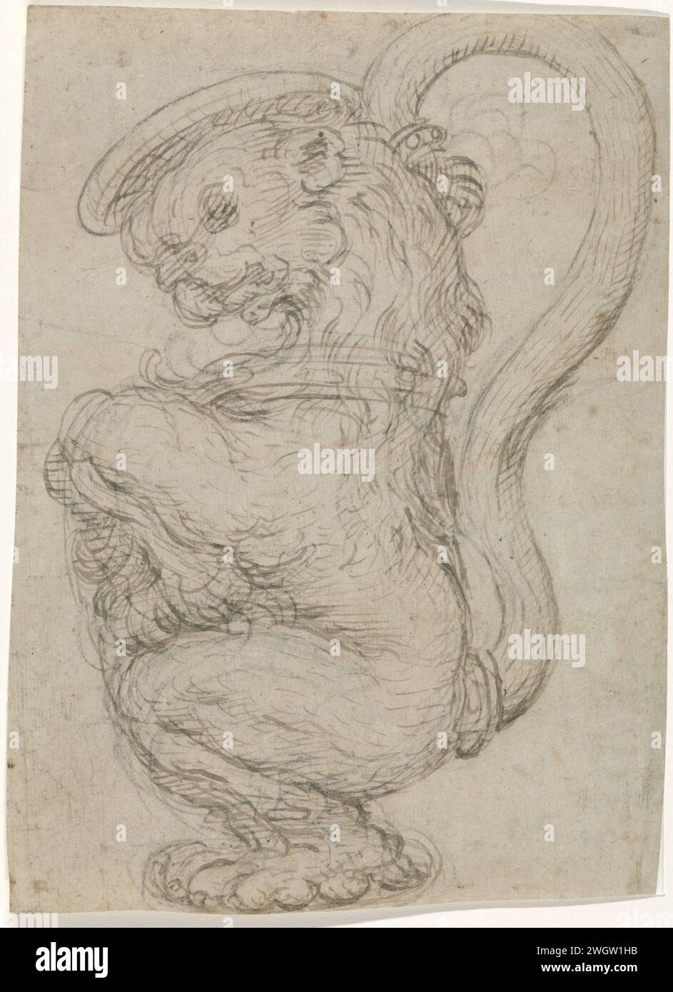 Conception d'une cruche cadeau sous la forme de et lion, c. 1555 - c. 1574 crayon Brescia. graphite (minéral). stylo à encre posé table : vaisselle, décoration de table, etc. récipients Banque D'Images