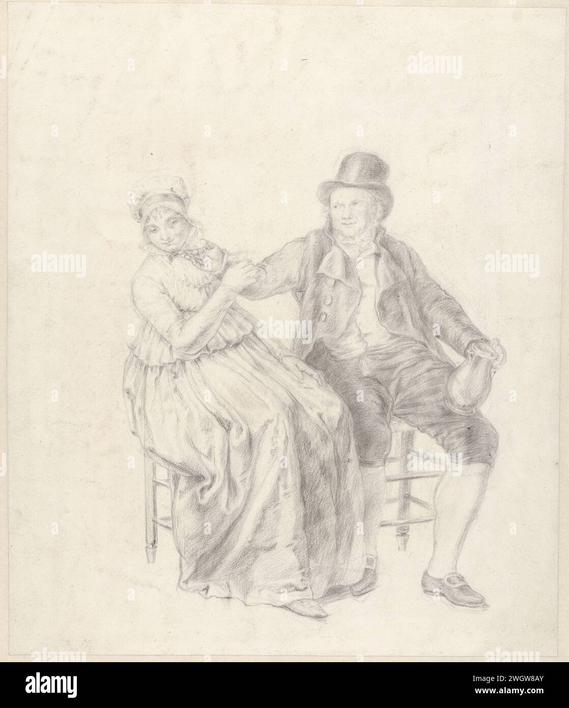 Dame assise et seigneur, Adriaan de Lelie (attribué à), 1765 - 1820 papier à dessin. craie Banque D'Images