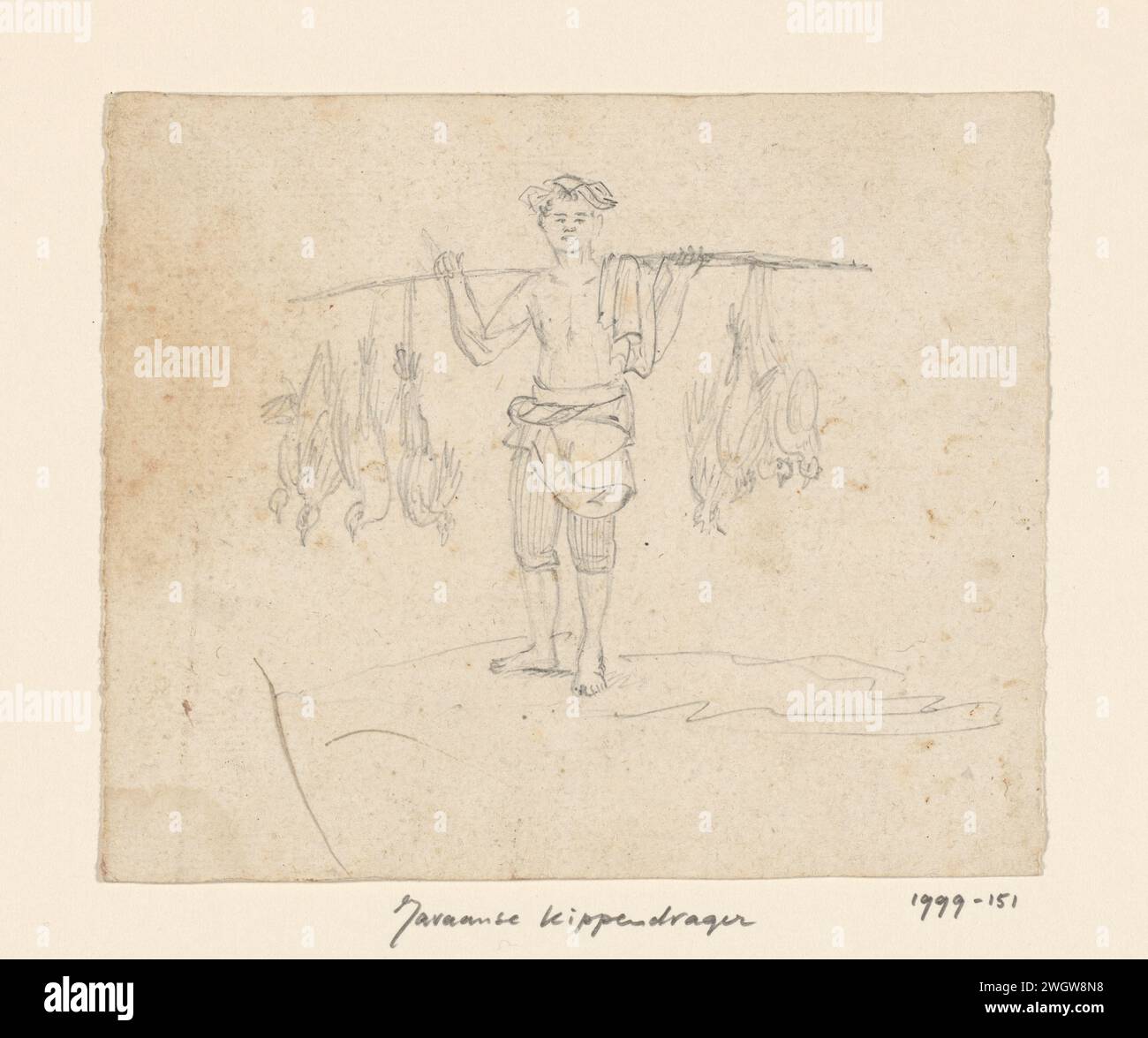 Transporteur de poulet javanais, Adrianus Johannes Bik (attribué à), c. 1816 - c. 1846 dessin de papier Java. crayon Banque D'Images