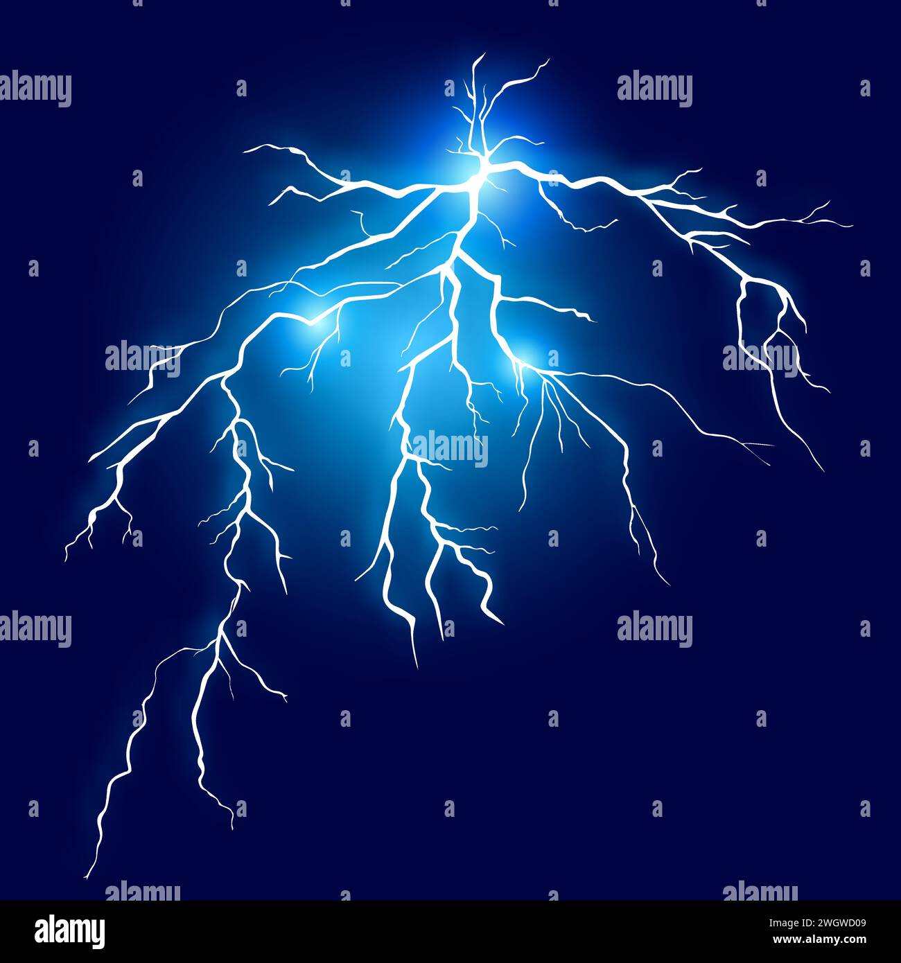 Grand éclair, flash d'électricité, effet électrique léger sur un fond bleu foncé. Image vectorielle. Illustration de Vecteur