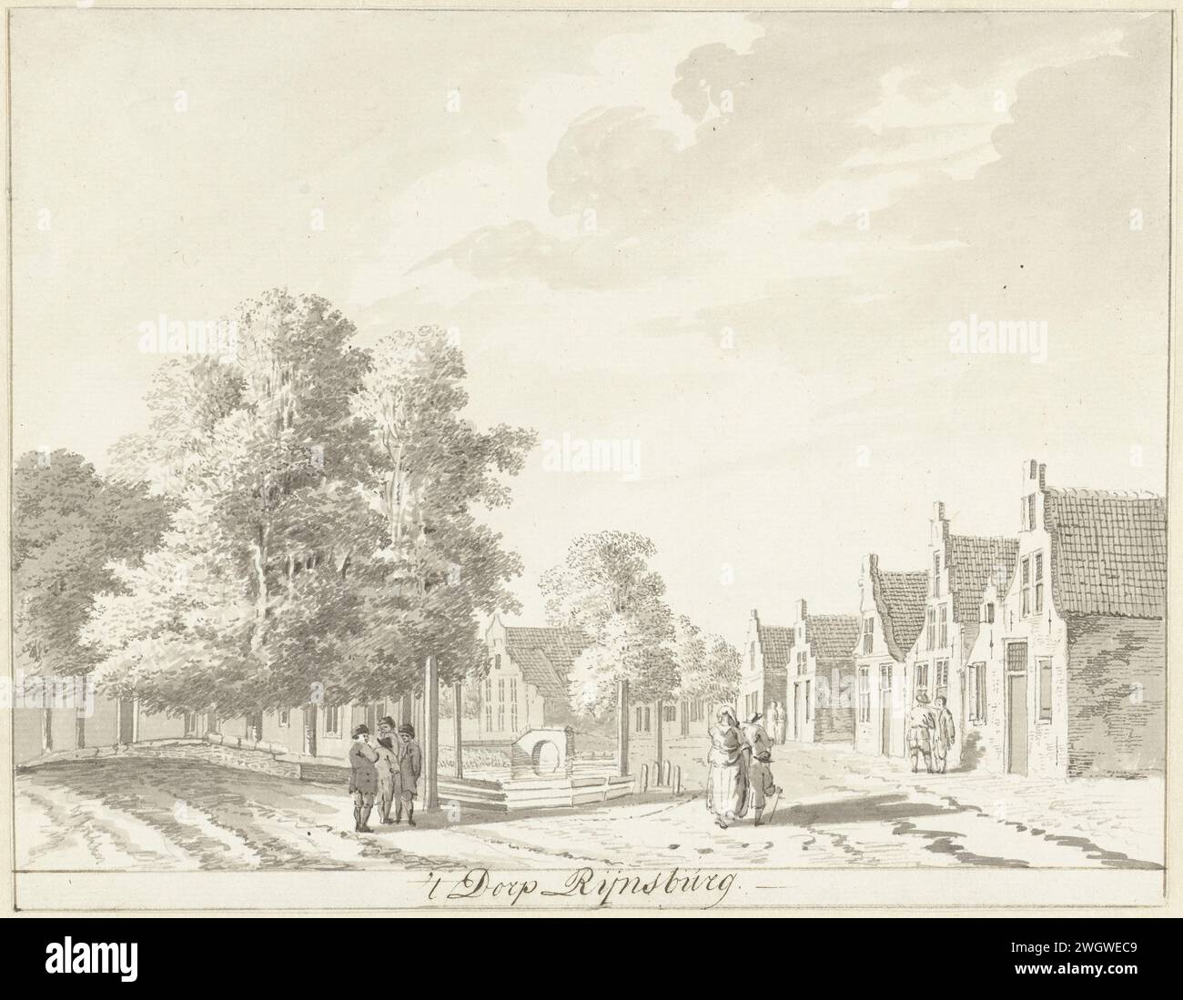 Le village de Rijnsburg, Hendrik Tavenier, 1775 papier à dessin. Encre stylo / brosse village rue Rijnsburg Banque D'Images