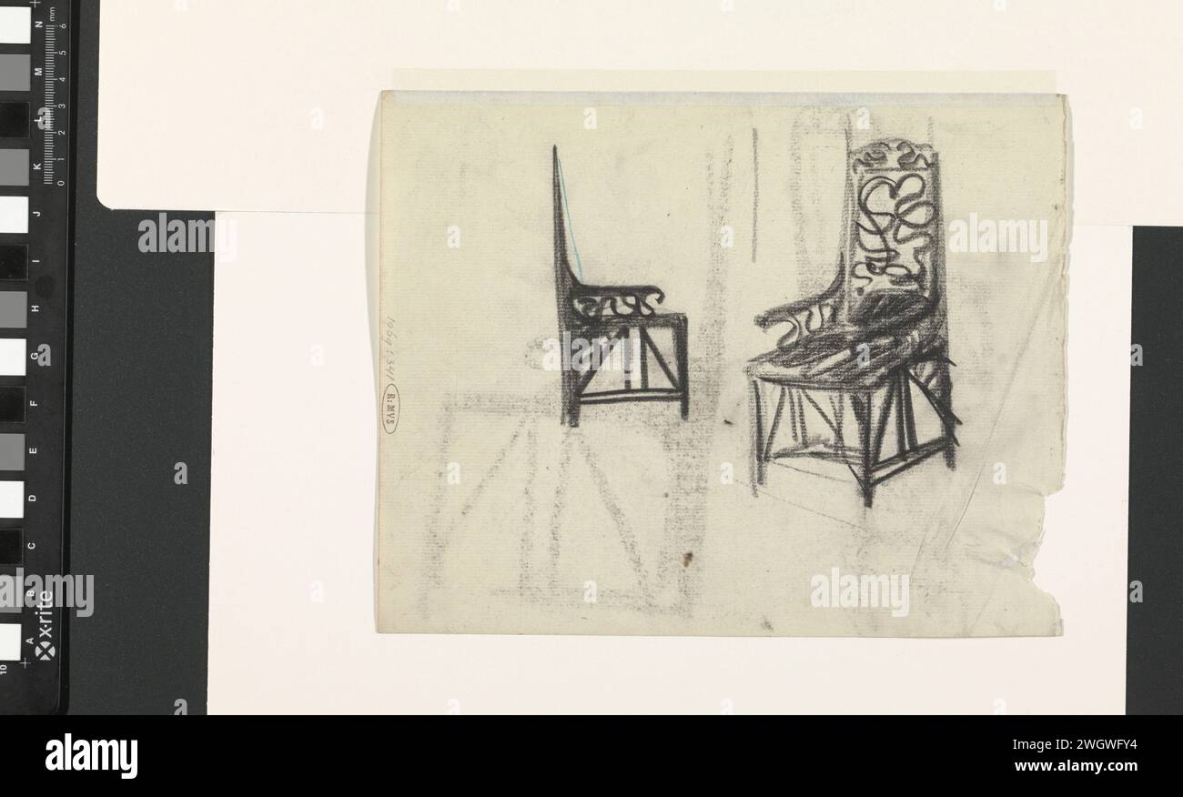 Dessins pour une chaise, Carel Adolph Lion cachet, 1874 - 1945 papier à dessin. crayon. chaise craie Banque D'Images