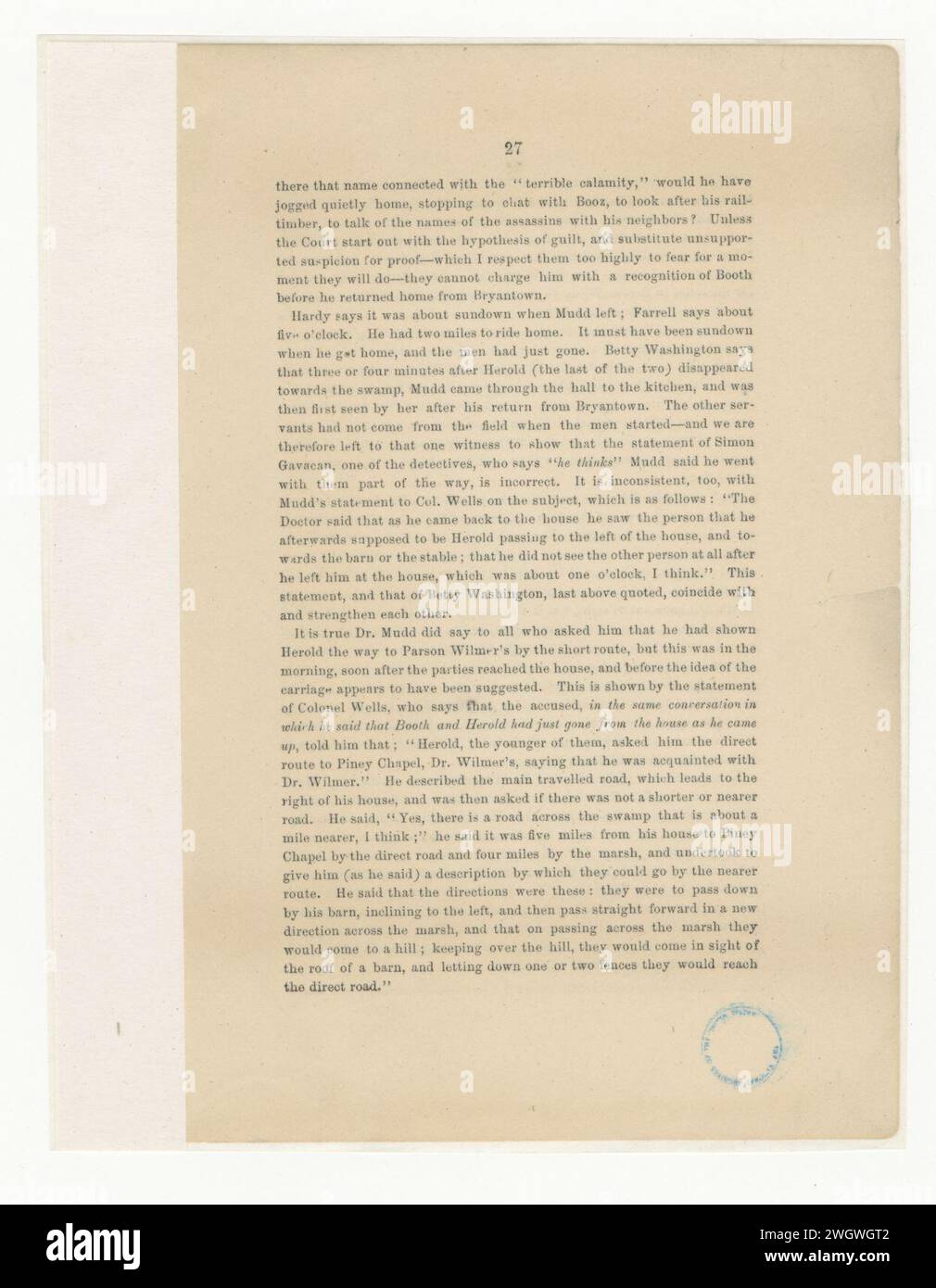 Argumentation de Thomas Ewing, Jr., sur la compétence et sur le droit et la preuve dans le cas du Dr Samuel A. Mudd Banque D'Images