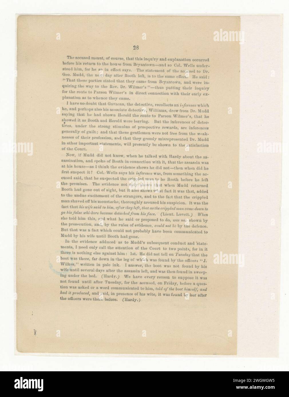 Argumentation de Thomas Ewing, Jr., sur la compétence et sur le droit et la preuve dans le cas du Dr Samuel A. Mudd Banque D'Images