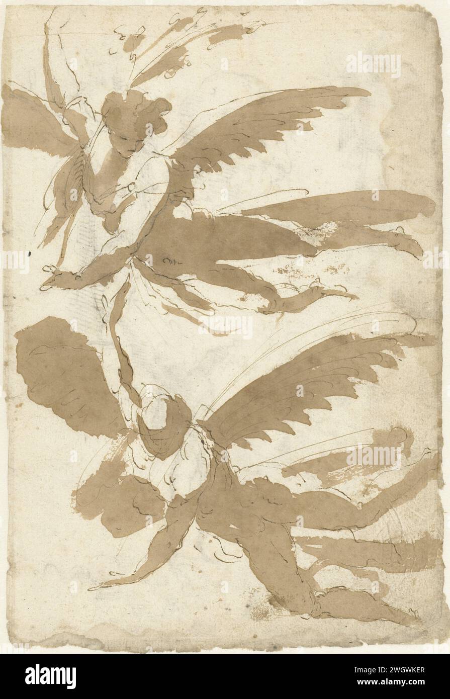 Deux études d'un ange volant, Domenico Beccafumi, 1519 - 1547 papier à dessin. encre. craie/pinceau Banque D'Images