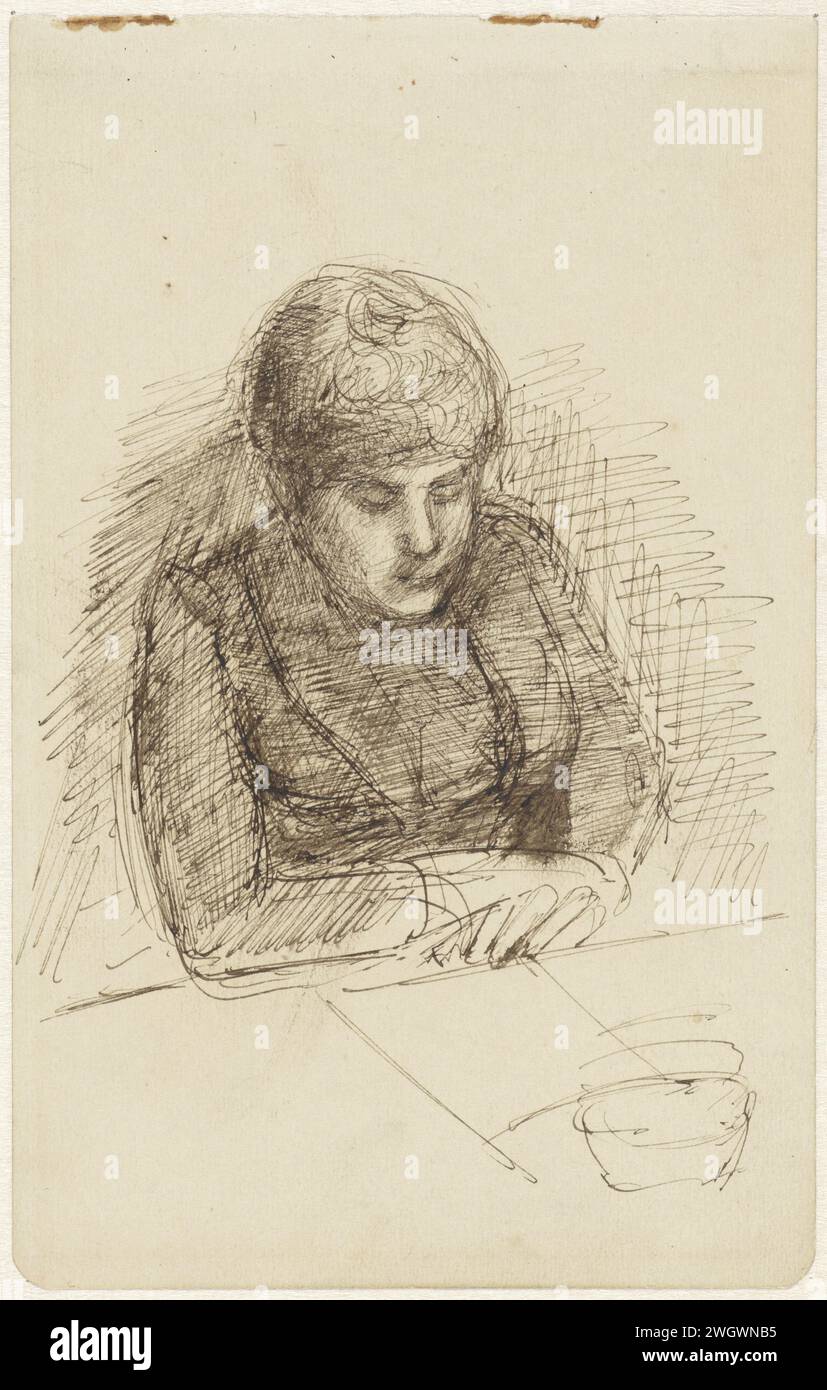Femme à une table, Joseph Israëls, 1834 - 1911 papier à dessin. stylo à encre Banque D'Images