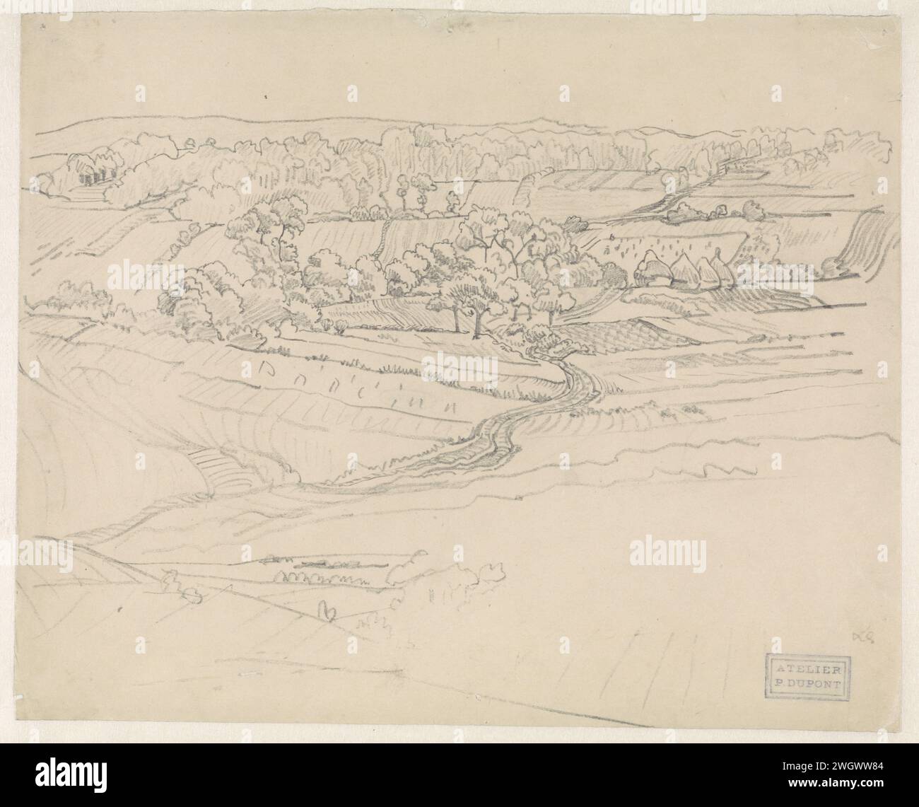 Paysage avec Kronkelweg, Pieter Dupont, 1880 - 1911 papier à dessin. craie Banque D'Images