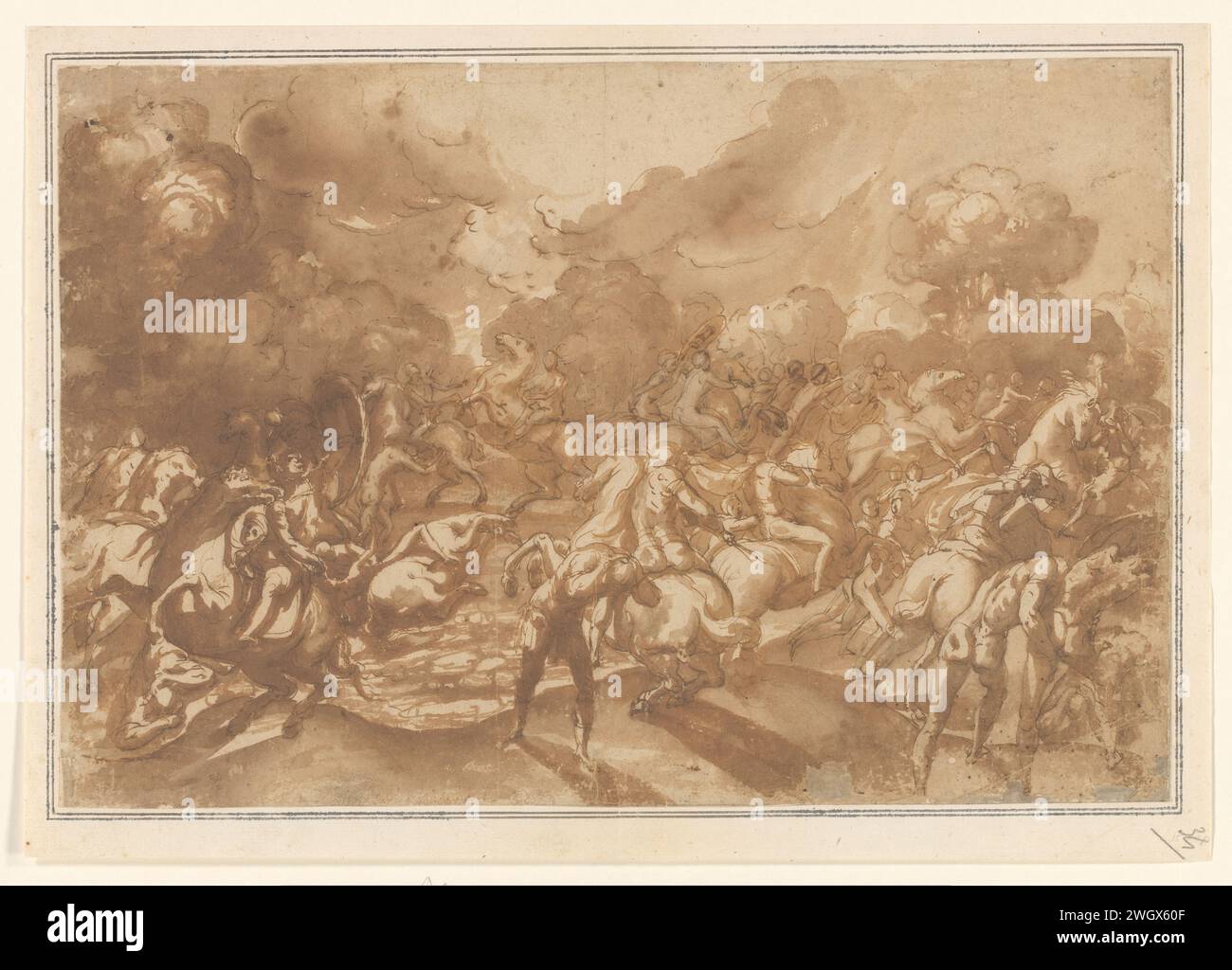 La conversion de Paulus, Peter Paul Rubens, 1587 - 1640 papier à dessin. Stylo à encre / pinceau sur le chemin de Damas Christ apparaît à Saul, qui tombe de son cheval et est aveuglé par la lumière Banque D'Images
