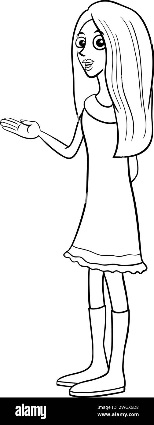 Illustration de dessin animé de la page de coloriage de personnage comique de fille ou de jeune femme Illustration de Vecteur