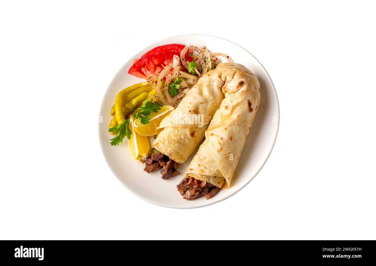 Délicieux kebab tantuni turc. Mersin tantuni durum. Banque D'Images